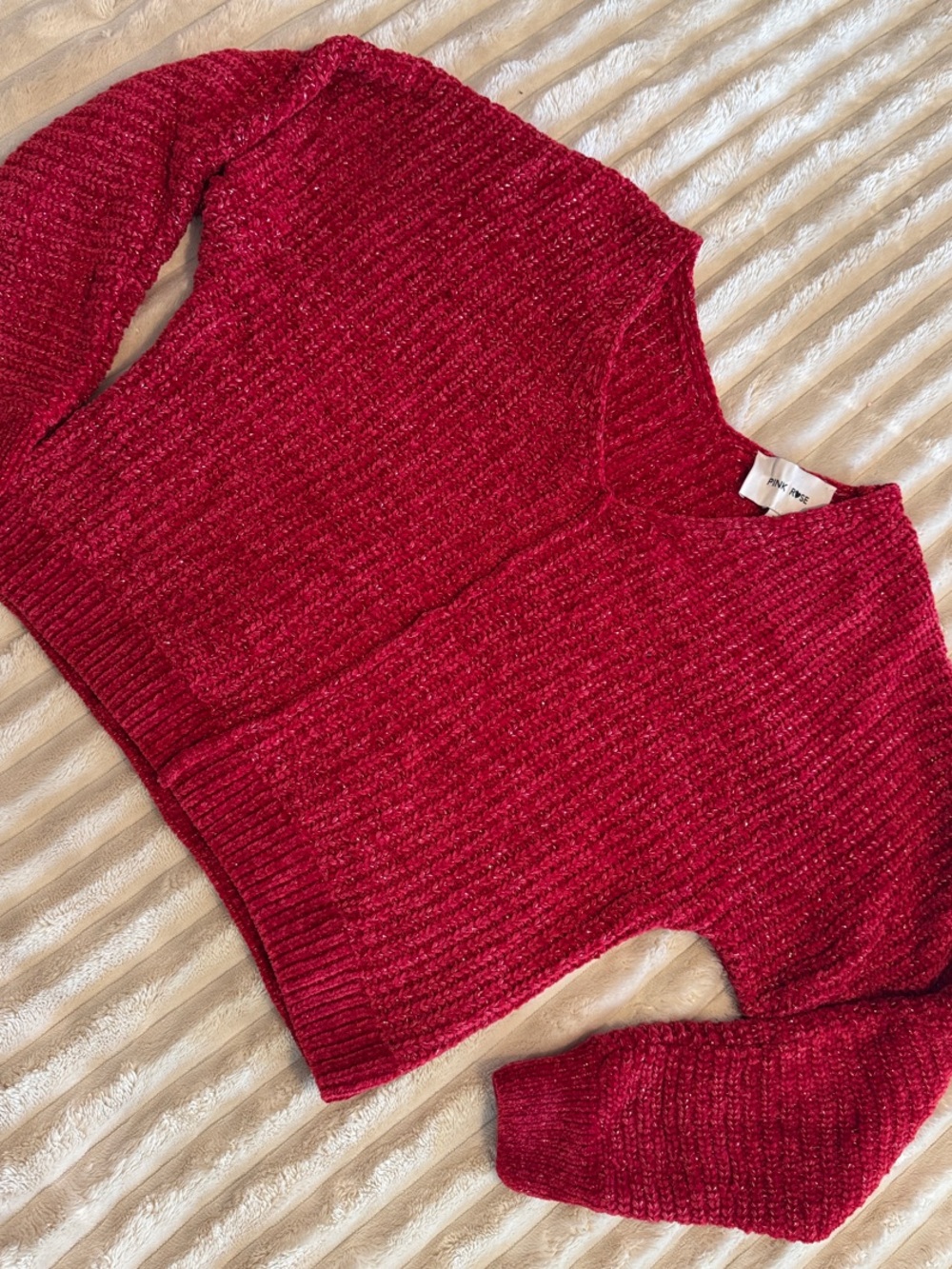 Pink Rose Deep Raspberry Chenille Sweater